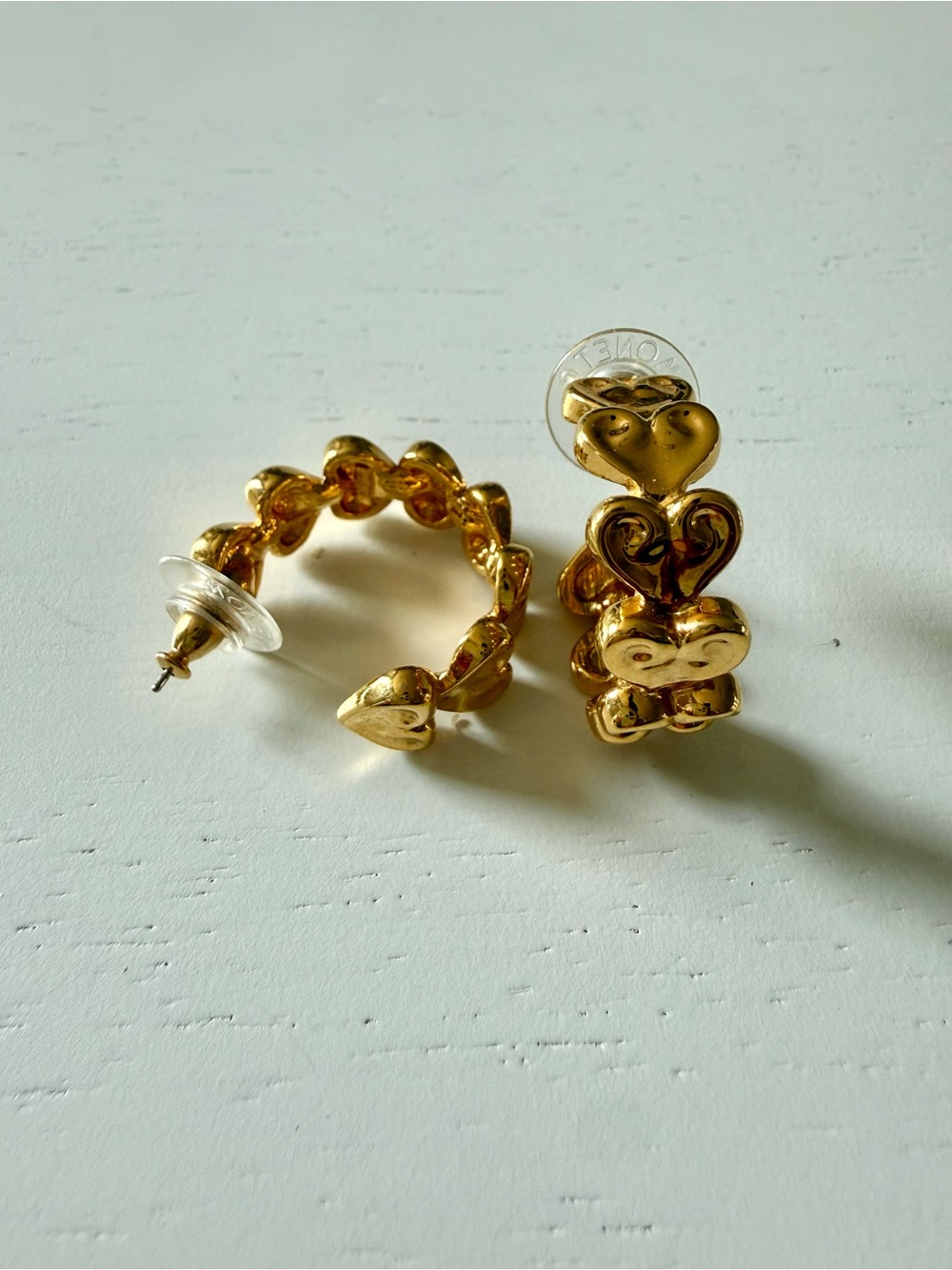 Monet Gold Tone Triple Heart Hoop Earrings | Pierced Vintage
